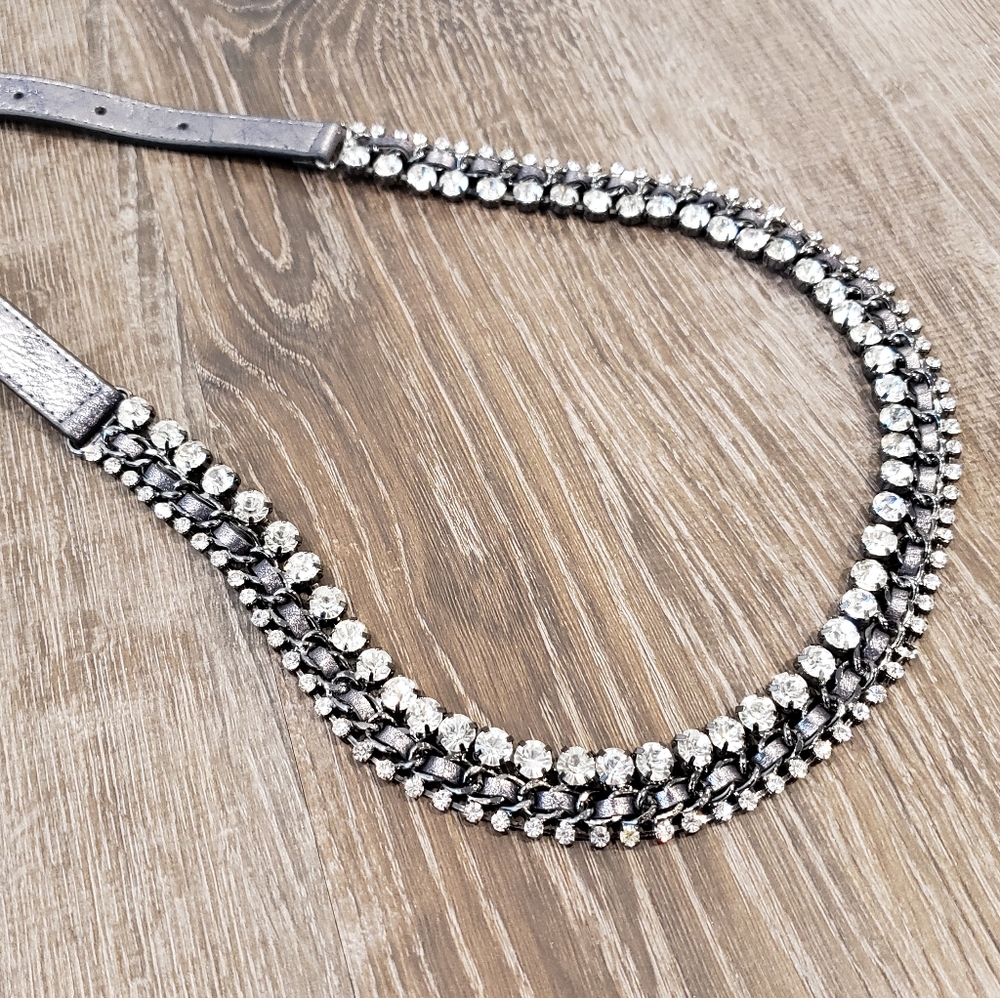 Express rhinestone belt metallic gray size small